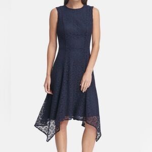 DKNY Navy Handkerchief Hem Fit & Flare Dress - Size 8